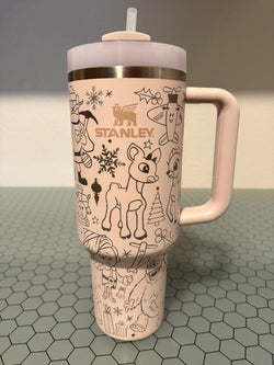 RTS - 40oz Rose Quartz Stanley Quencher - Rudolph