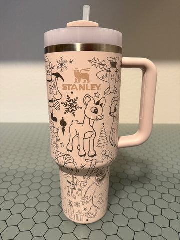 RTS - 40oz Rose Quartz Stanley Quencher - Rudolph