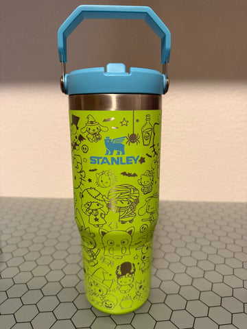 RTS - 30oz Lime Green Stanley IceFlow - Kitty Halloween