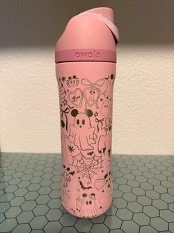 RTS - 22oz Rose Quartz Owala - Dis Ghosts and Bows