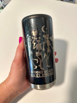 Skinny Can Cooler - Spooky Scary Skeletons - Multiple Colors
